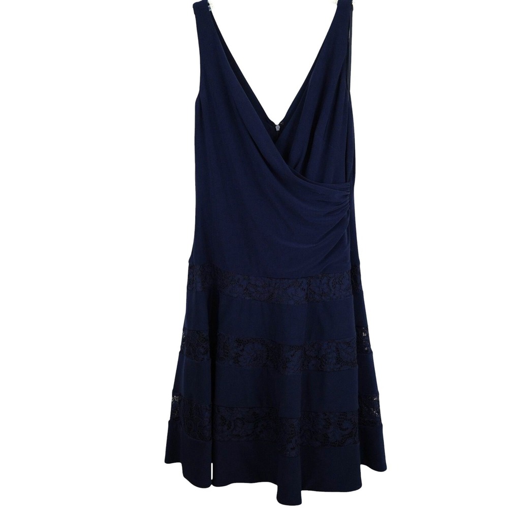 Lauren Ralph Lauren Navy Blue Lace‎ Trimmed Midi Dress Size 10 Special Occasion
